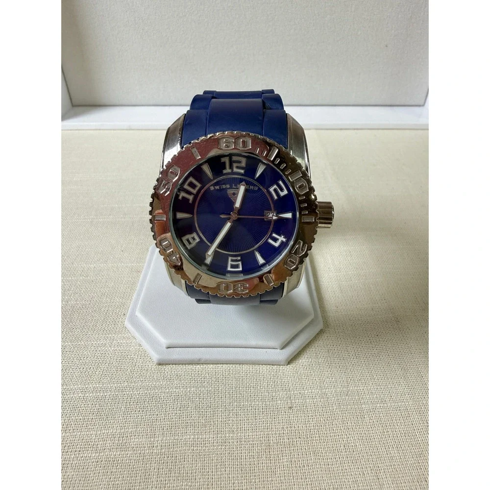 SWISS LEGEND Blue Commander Stainless Steel Silicone Strap Watch OS
